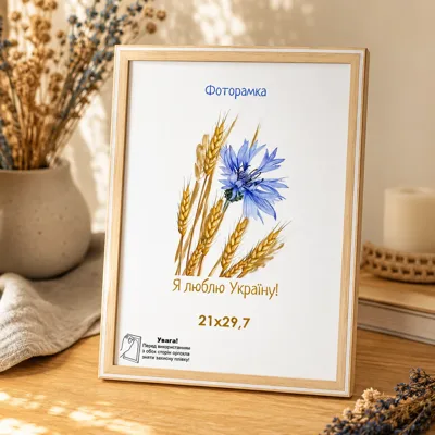 Фоторамка оргскло 21х29,7 натуральне дерево з білою смужкою 1613-6373