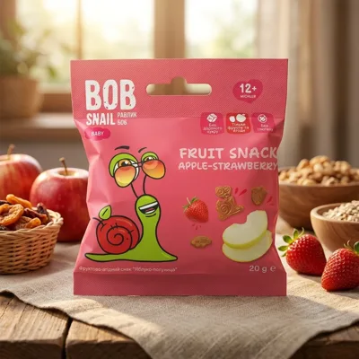 Фруктовий снек Bob Snail Яблуко-Полуниця д 20г
