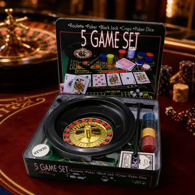 Гра настільна-5 в 1- Рулетка Крепс Покер Блек-Джек Poker Dice 23869-5