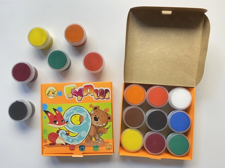 Гуаш 9 кольорів Тетрада 110г ТЕ91111 — фото 2