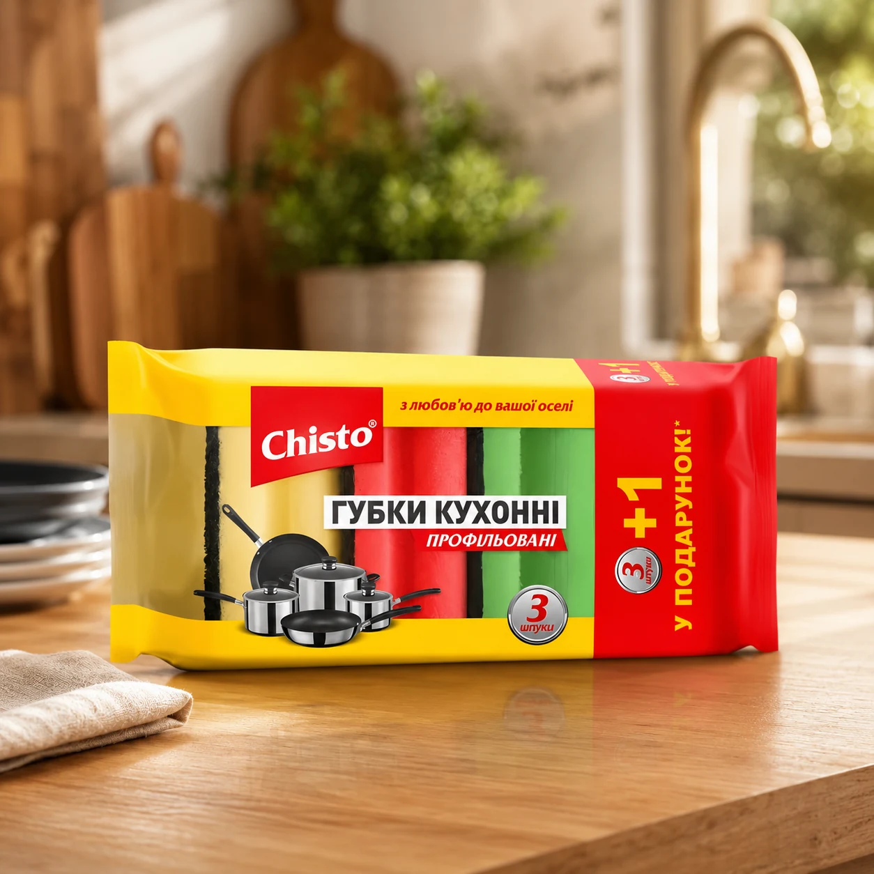 Губки для миття посуду Chisto профільовані 3+1шт — Прибирання та інвентар