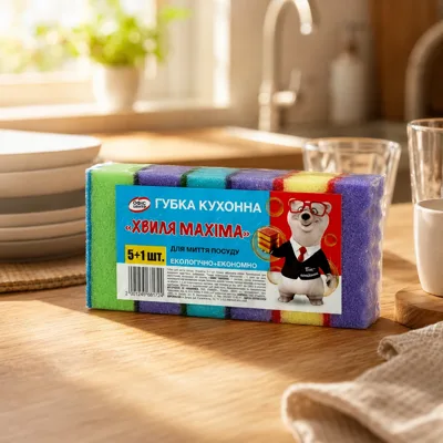 Губка для миття посуду Офіс Центр Хвиля Maxima 5+1шт ОС112234