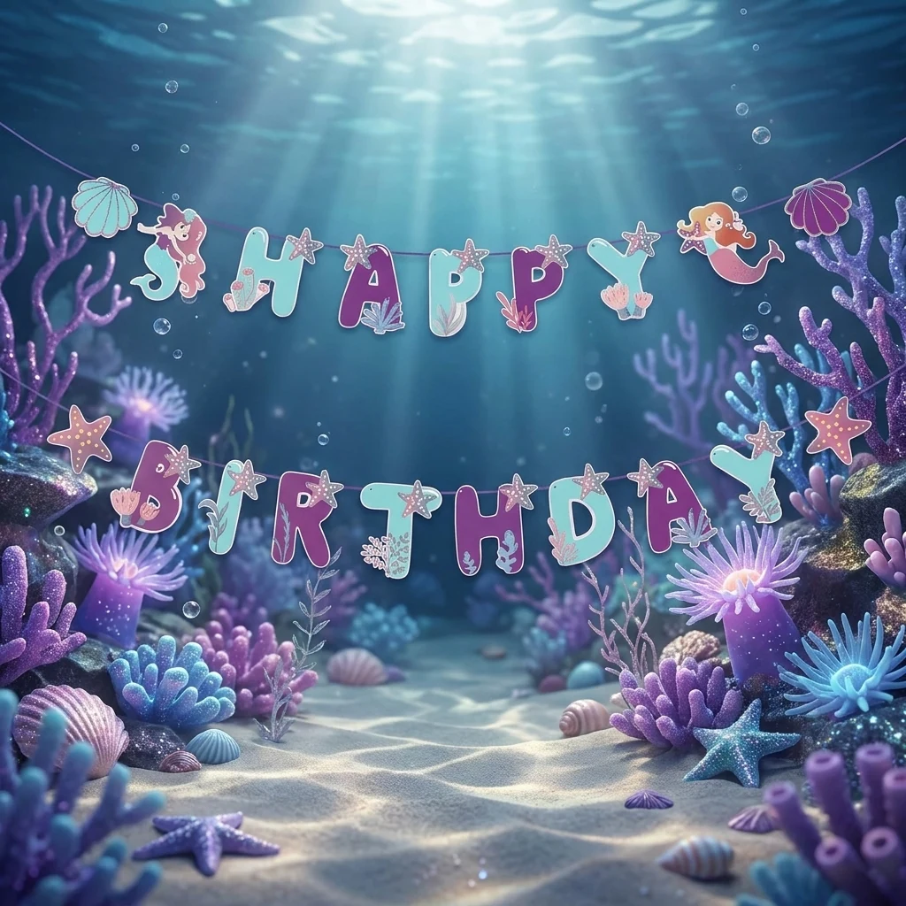 Гірлянда - банер, букви Happy Birthday, 3 метри, картон, Русалочка