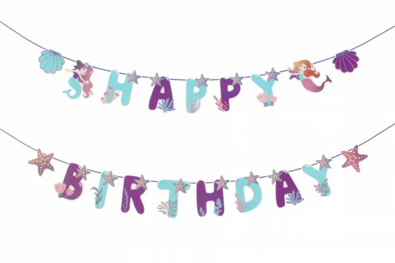 Гірлянда - банер, букви Happy Birthday, 3 метри, картон, Русалочка