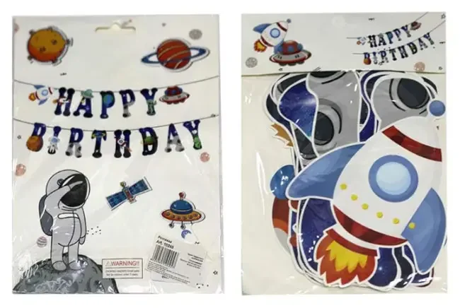 Гірлянда - банер, букви Happy Birthday, 3 метри, картон з фольгою, "Космос"
