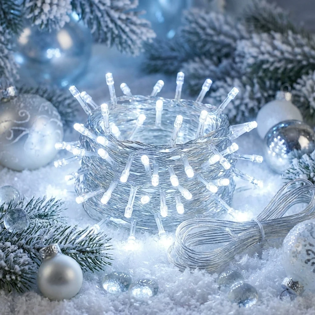 Гірлянда електрична біла холодна, на 100 led, прозорий. шнур довжиною 8 метрів
