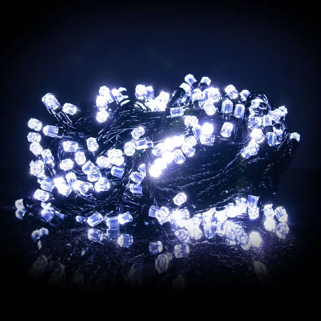 Гірлянда електрична білого холодного кольору на 200 led, чорний шнур довжиною 14 метрів