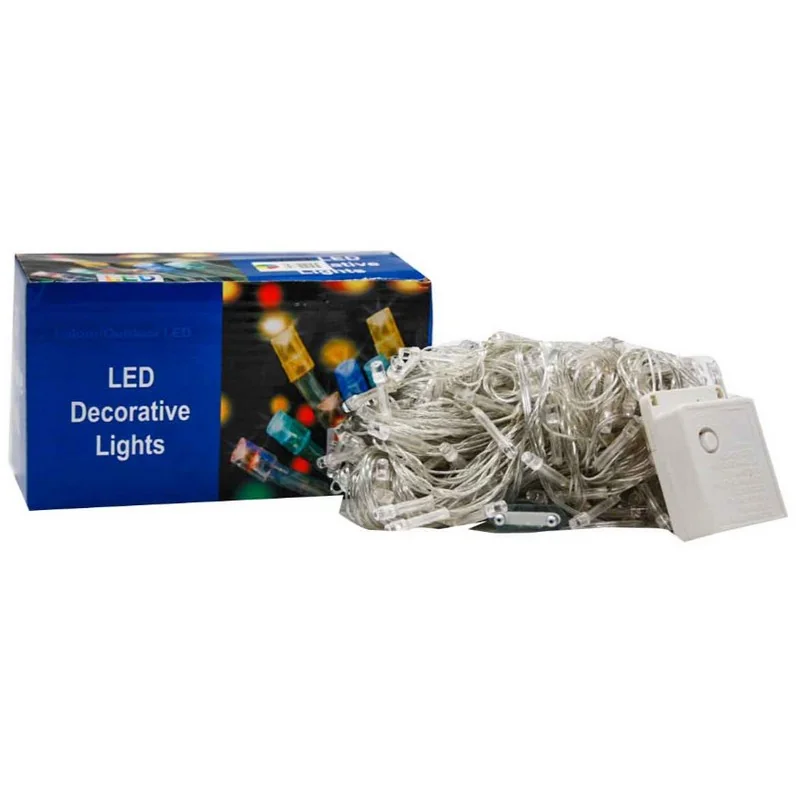 Гірлянда електрична нитка різнокольорова на 200 led, прозорий шнур завдовжки 11 метрів