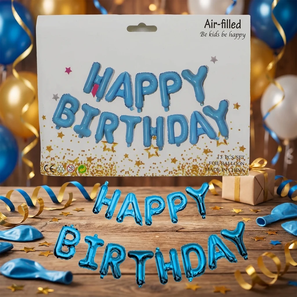 Гірлянда надувна "Нappy birthday" висота літери 40см блакитна