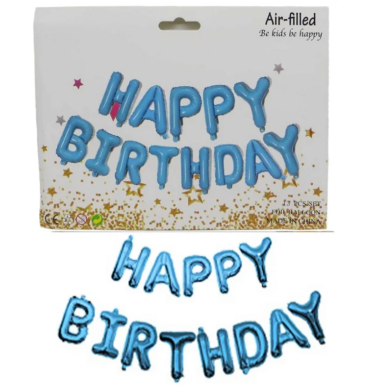 Гірлянда надувна "Нappy birthday" висота літери 40см блакитна