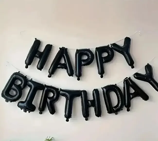 Гірлянда надувна "Нappy birthday" висота літери 40см чорна