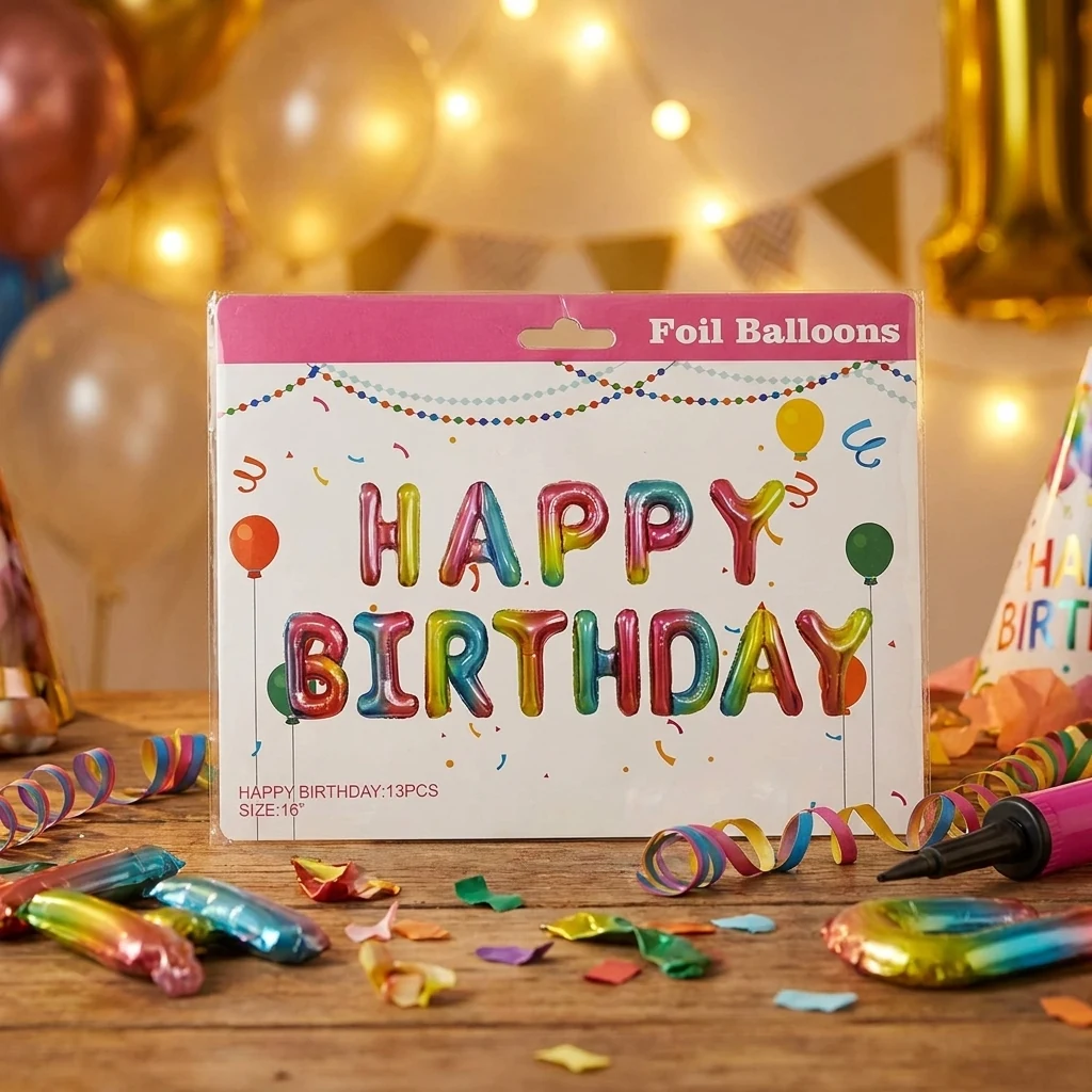 Гірлянда надувна "Нappy birthday" висота літери 40см райдужна