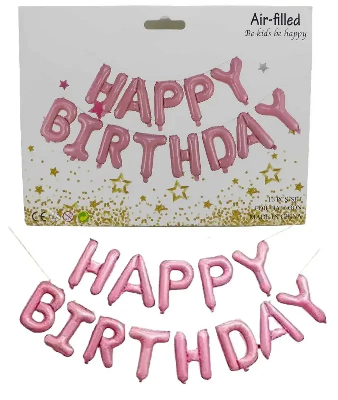 Гірлянда надувна "Нappy birthday" висота літери 40см рожева