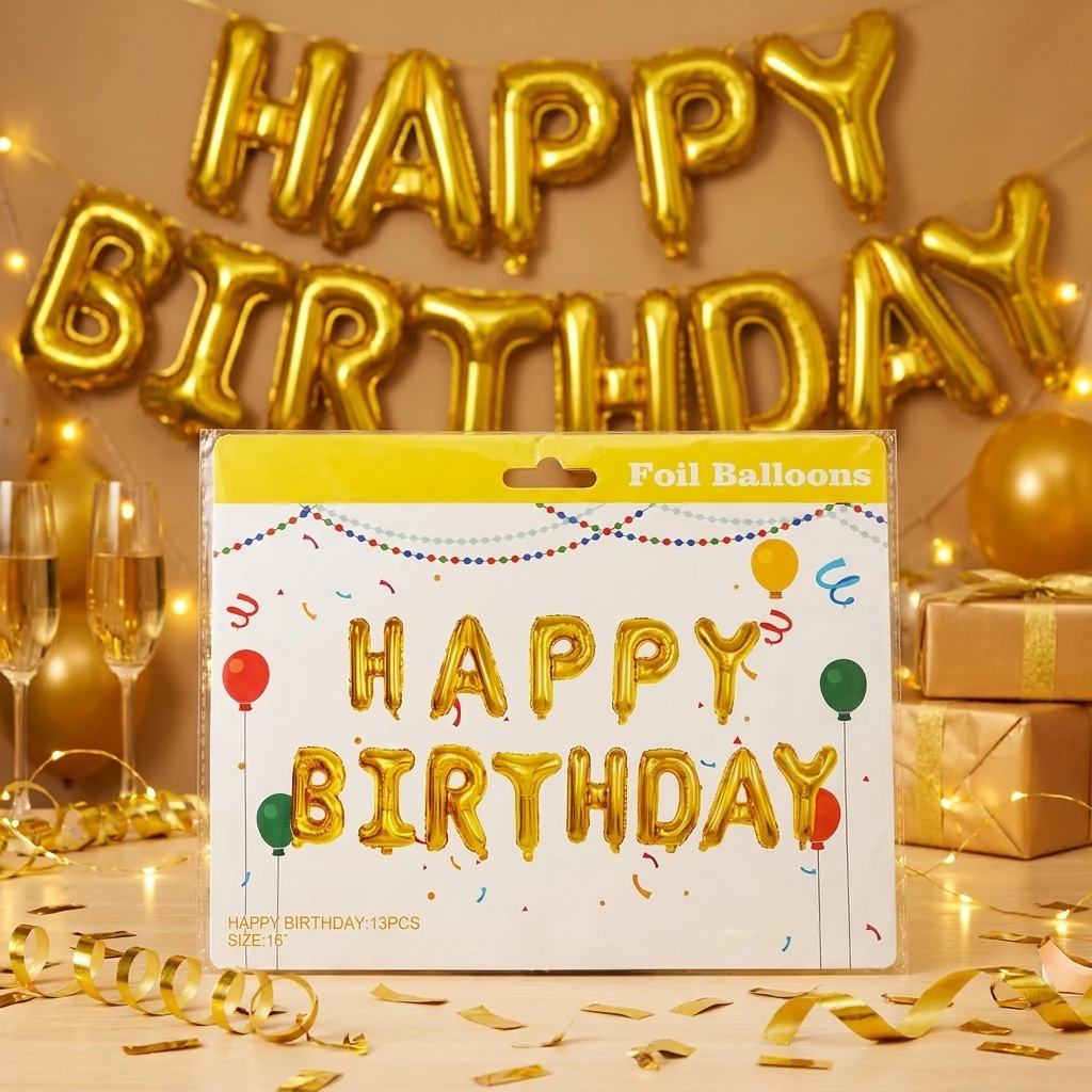 Гірлянда надувна "Нappy birthday" висота літери 40см золота