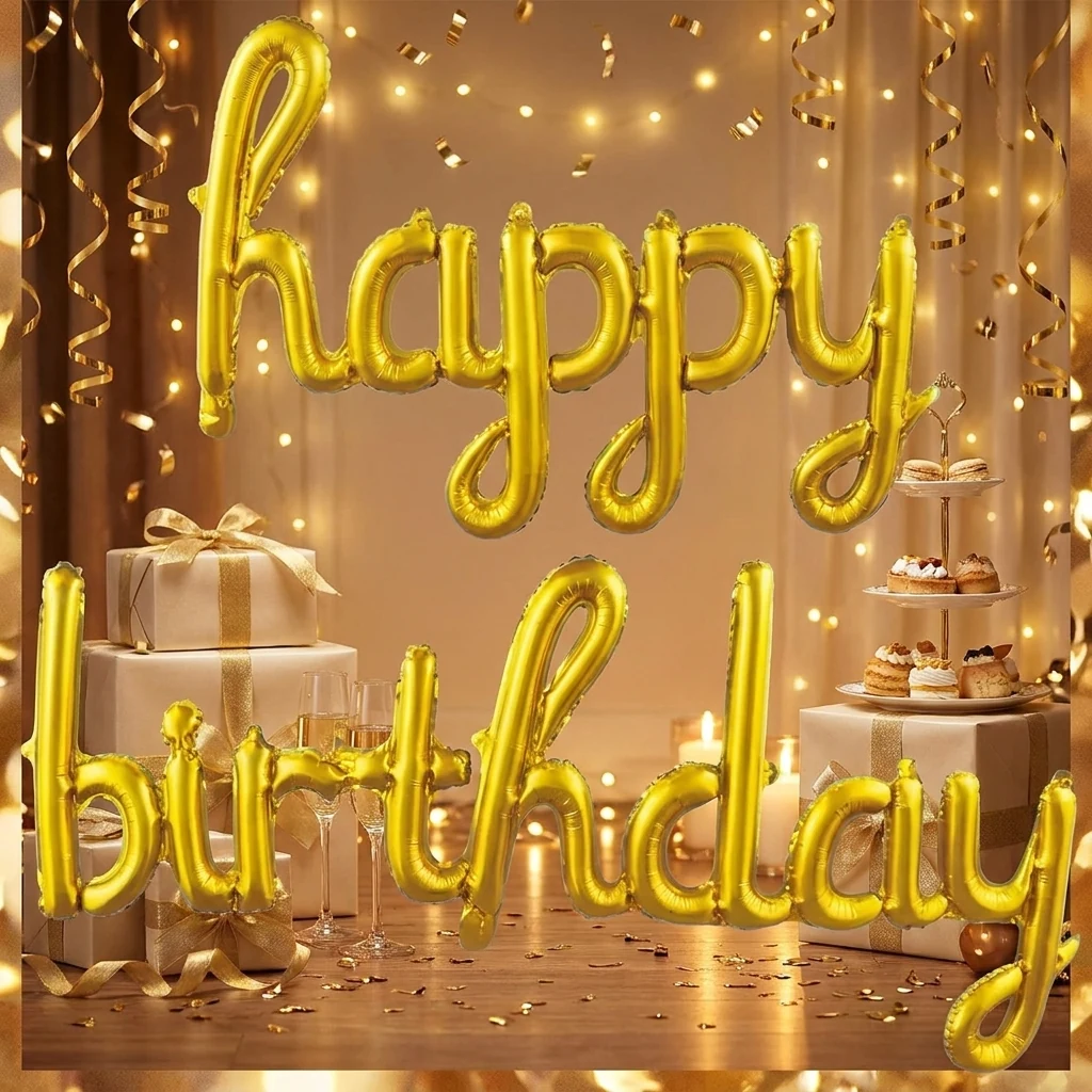 Гірлянда надувна, текст Happy (45*88см) Birthday (120*53см) золото