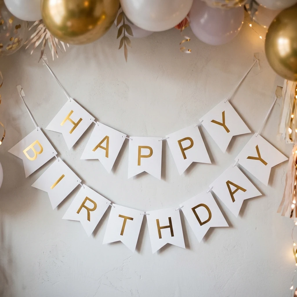 Гірлянда-розтяжка "Happy Birthday" 3 м біла
