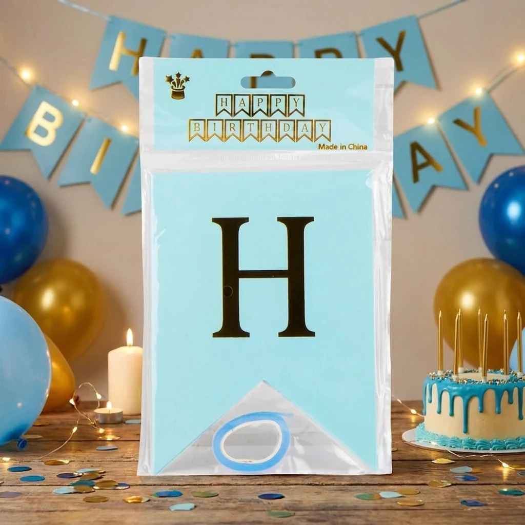 Гірлянда-розтяжка "Happy Birthday" 3 м блакитна