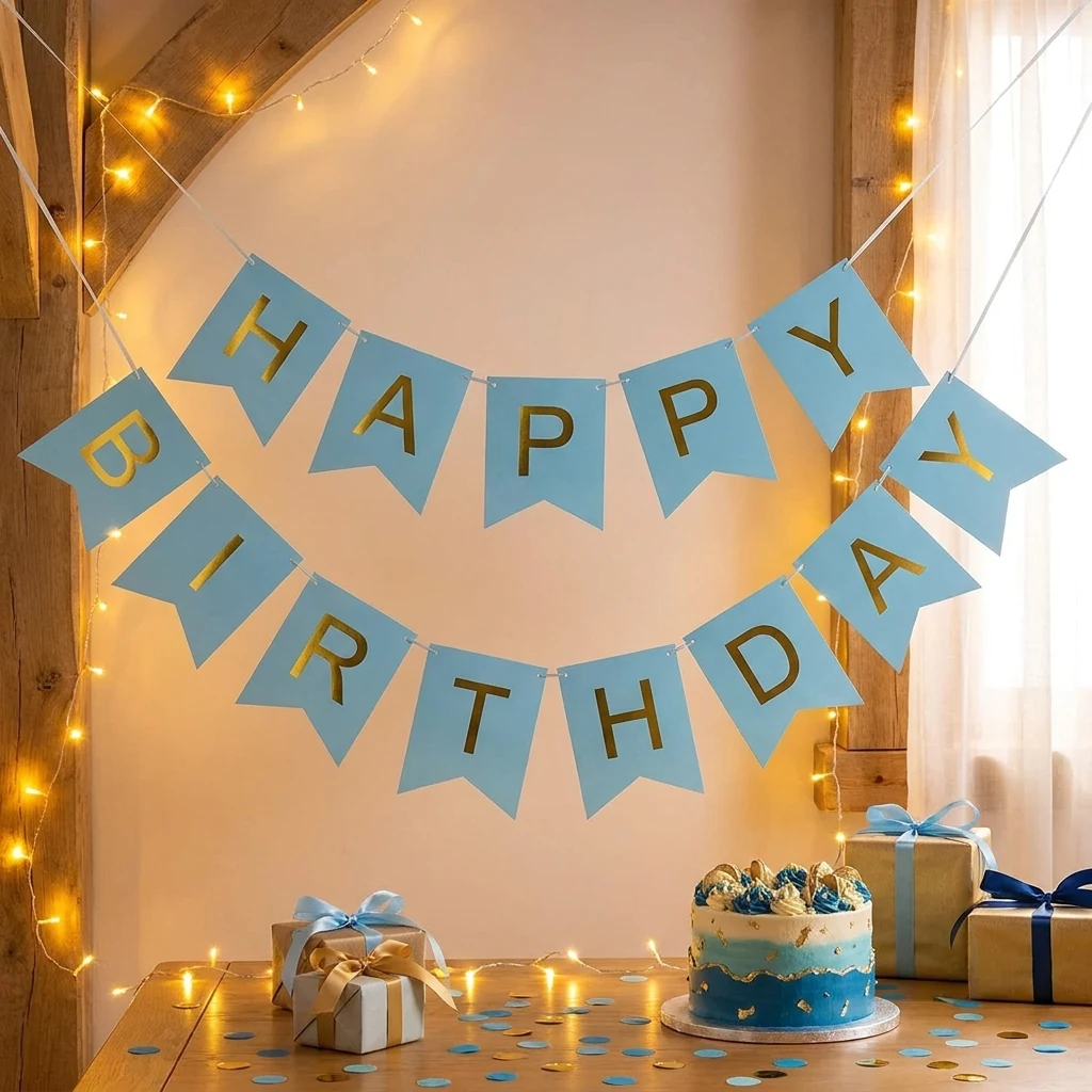 Гірлянда-розтяжка "Happy Birthday" 3 м блакитний