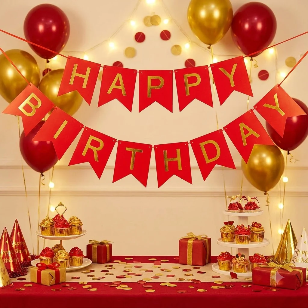 Гірлянда-розтяжка "Happy Birthday" 3 м червона
