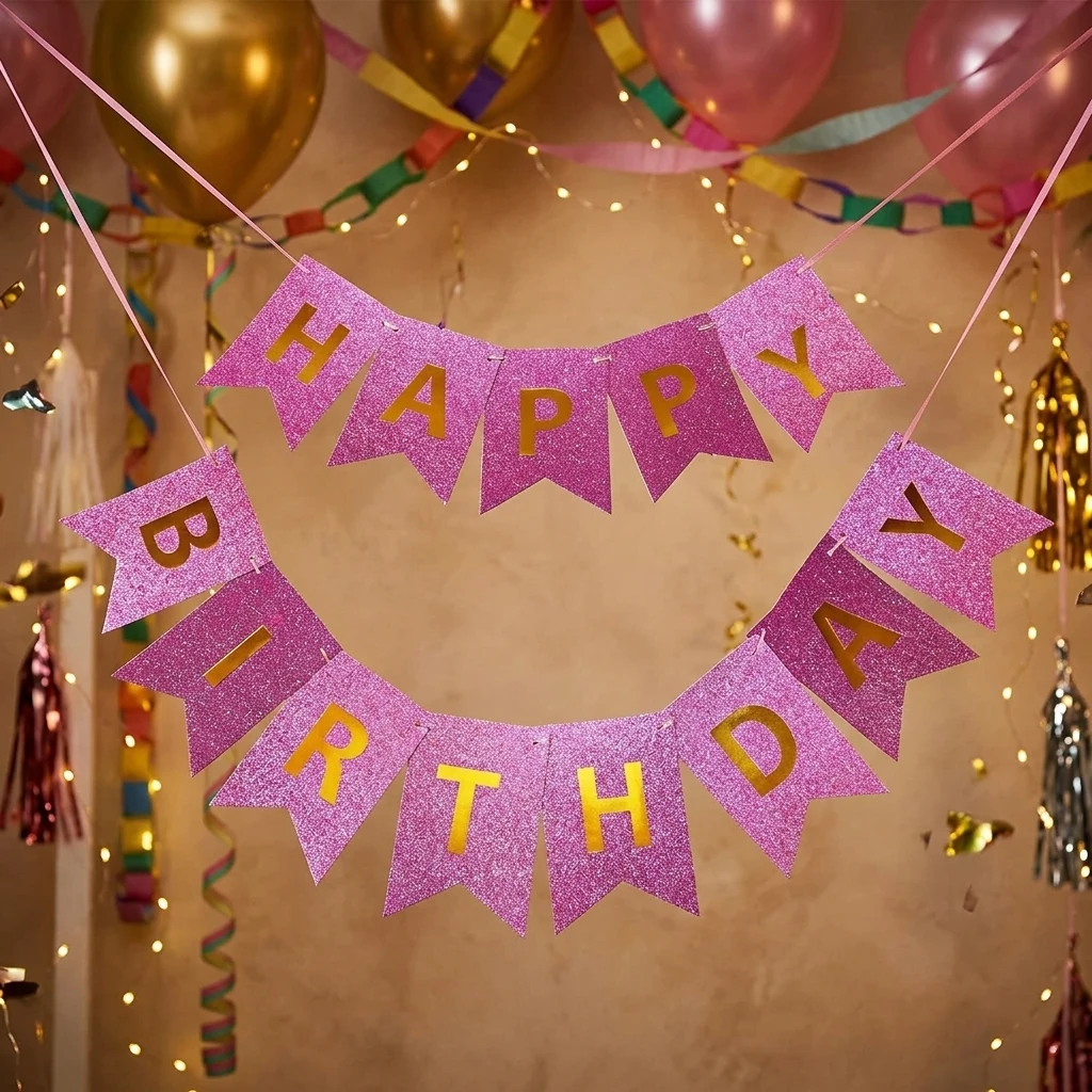 Гірлянда-розтяжка "Happy Birthday" 3 м малинова