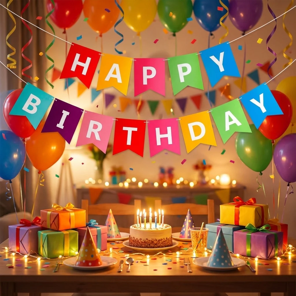 Гірлянда-розтяжка "Happy Birthday" 3 м райдужна