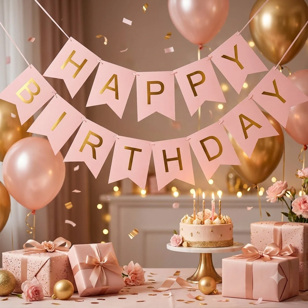 Гірлянда-розтяжка "Happy Birthday" 3 м рожевий