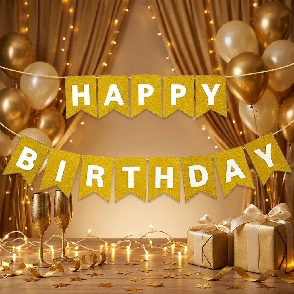 Гірлянда-розтяжка "Happy Birthday" 3 м золото
