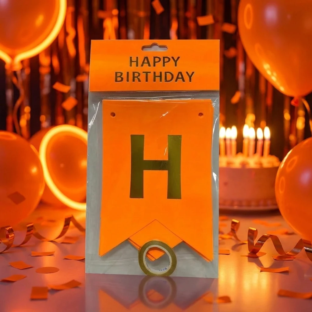 Гірлянда-розтяжка "Happy Birthday" неон помаранчевий