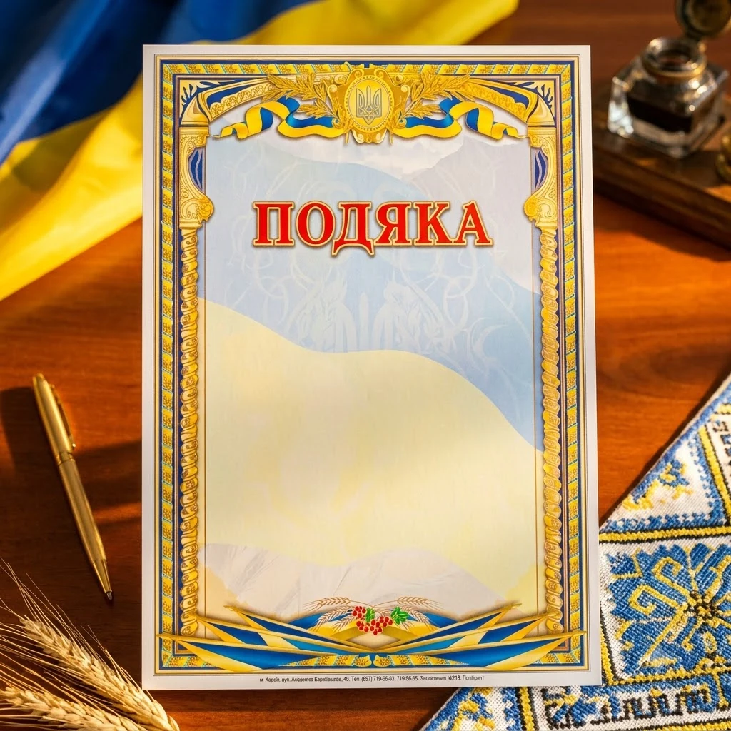 Грамота А4 (№218 Поліпрінт) "Подяка"