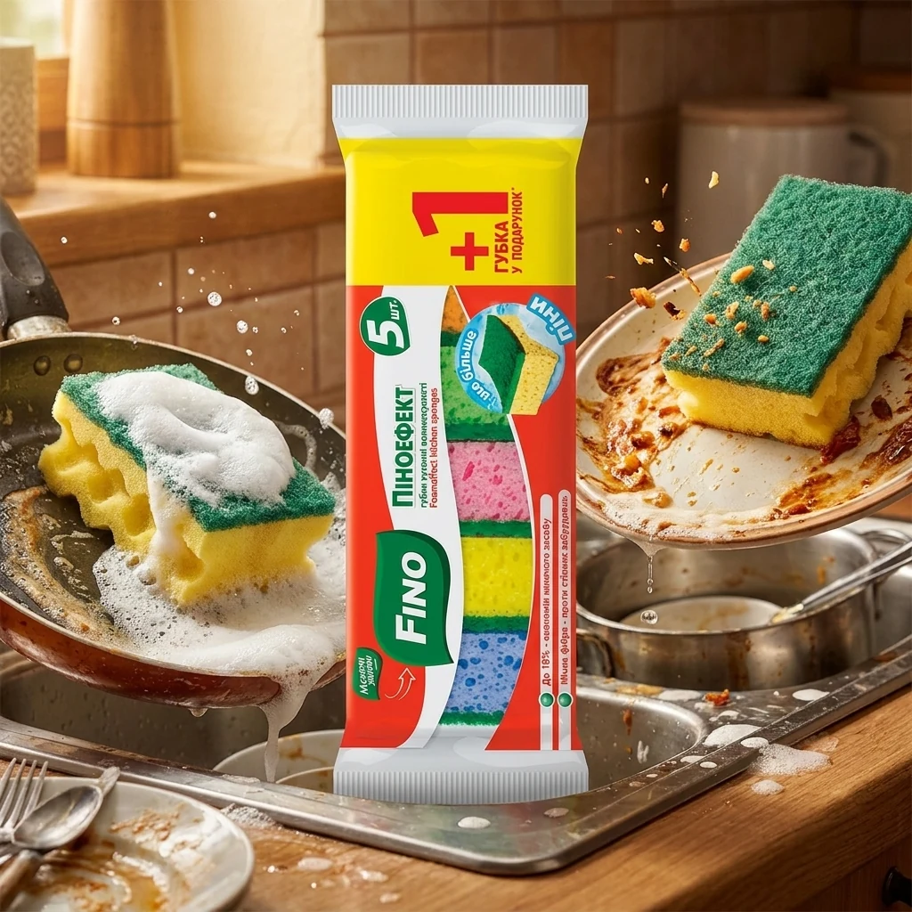 Губка кухонна, в упаковці 5 шт, МЖ/Fino