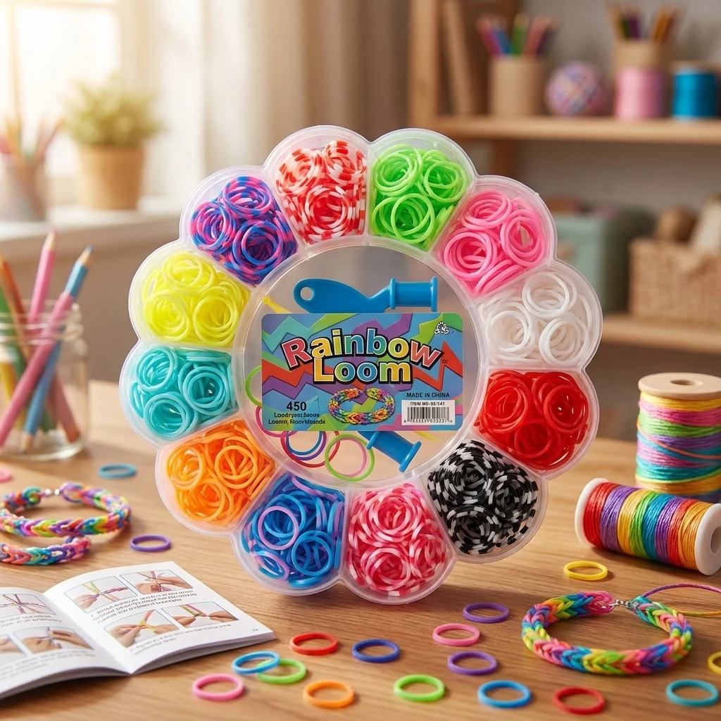 Гумочки для плетіння "Rainbow Loom" 450 штук "Квіточка" пластиковий бокс