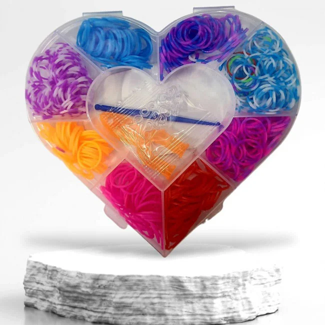 Гумочки для плетіння "Rainbow Loom "Серце" 400 штук пластиковий бокс — фото 3