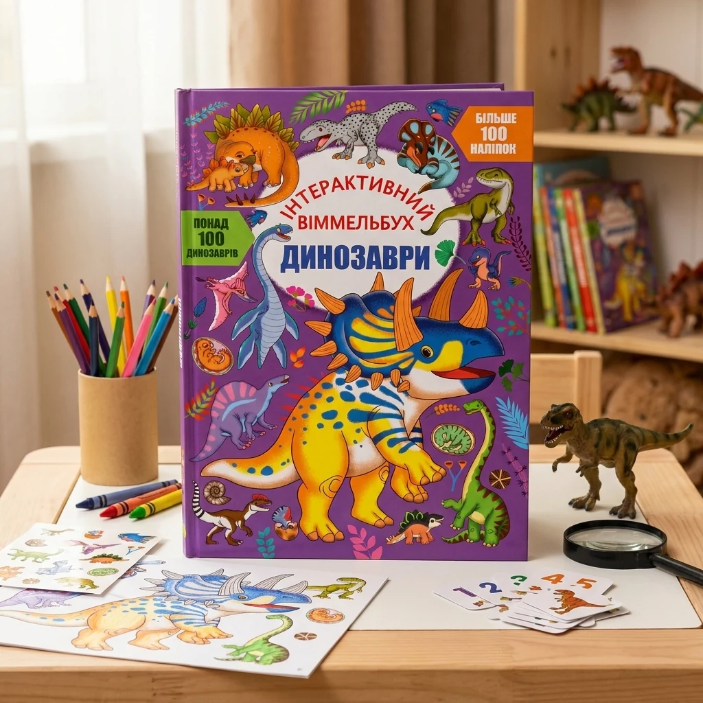 Інтерактивний віммельбух. Динозаври. Більше 100 наліпок