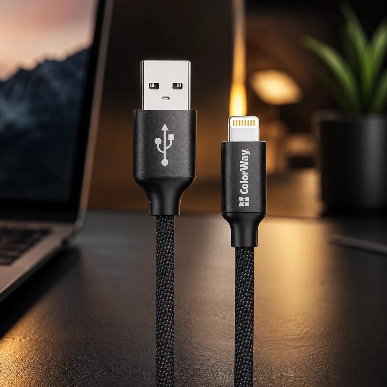 Кабель Colorway USB - Apple Lightning 2.4А 2м чорний (CW-CBUL007-BK) — Мобільна техніка