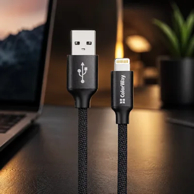 Кабель Colorway USB - Apple Lightning 2.4А 2м чорний (CW-CBUL007-BK)