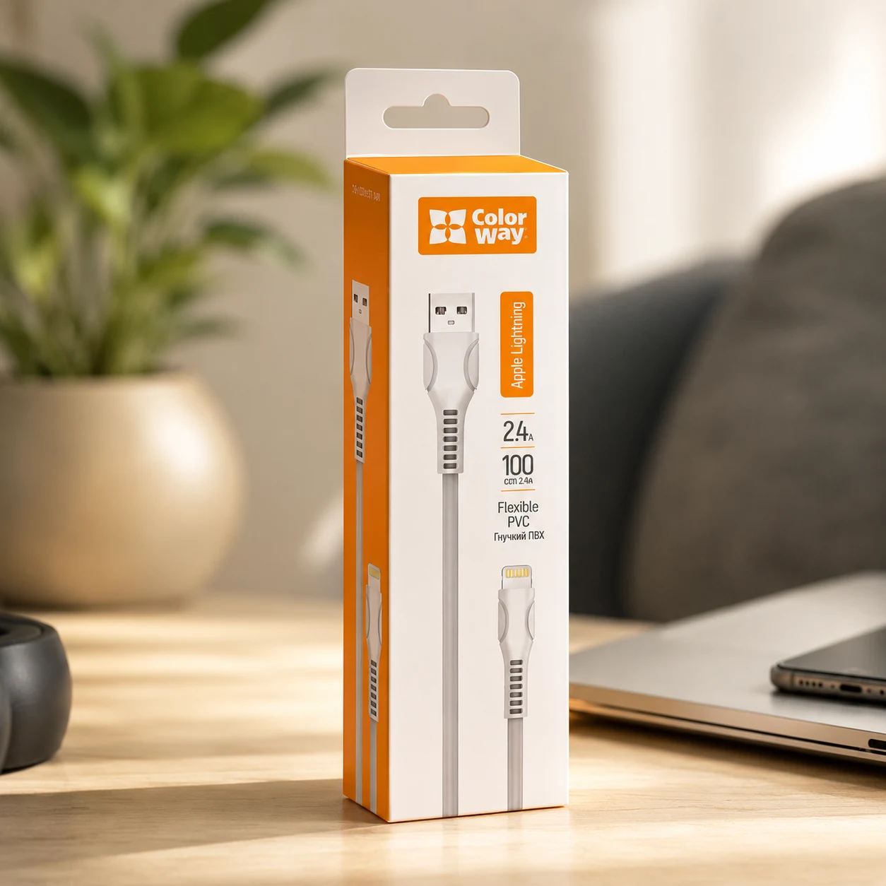 Кабель Colorway USB - Apple Lightning (line-drawing) 2.4а 1м білий (CW-CBUL027-WH) — Мобільна техніка
