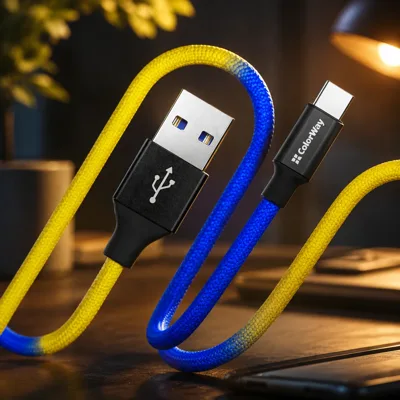Кабель Colorway USB - Apple Lightning (national) 2.4А 1м синьо-жовтий