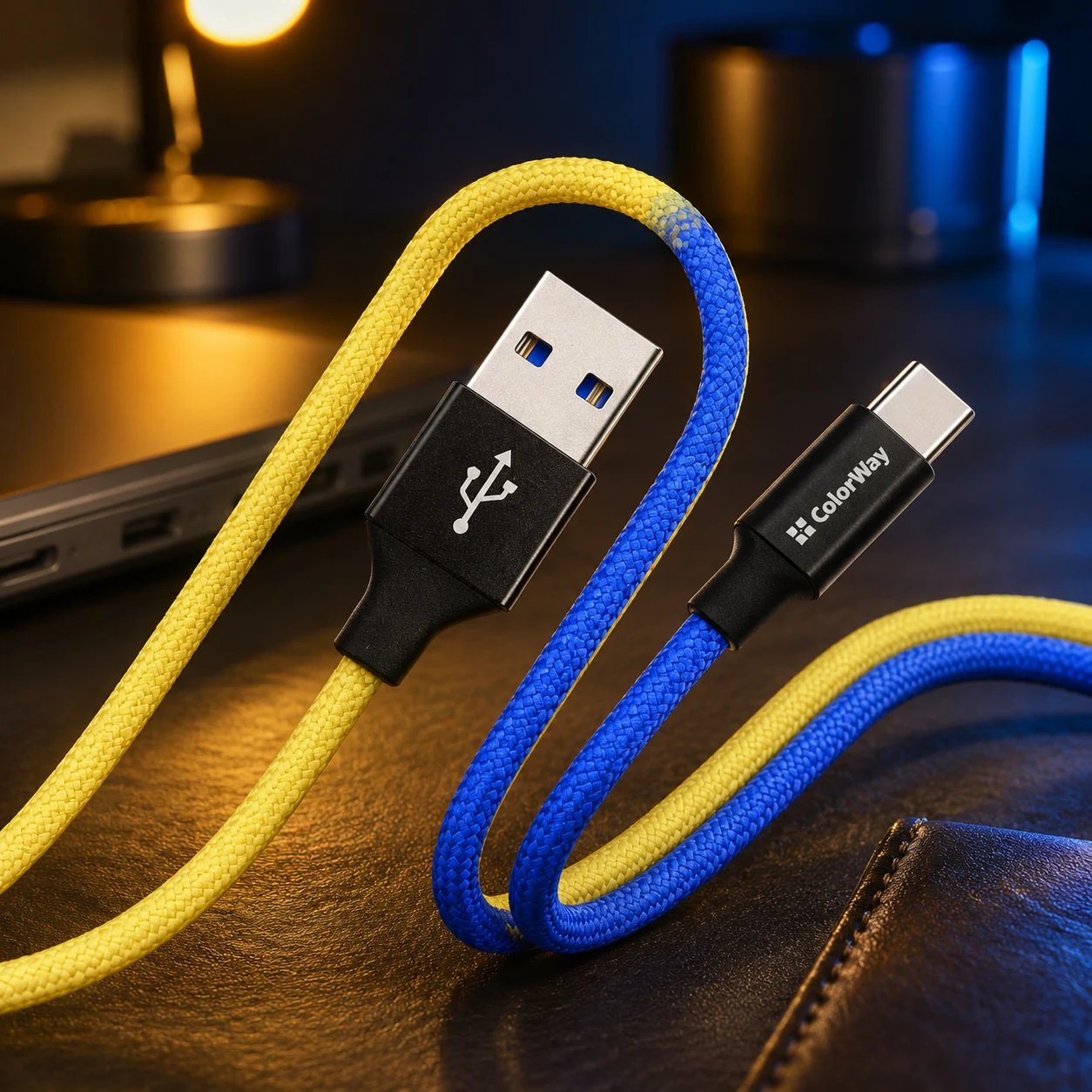 Кабель Colorway USB - Type-C (national) 2.4А 1м синьо-жовтий — Мобільна техніка