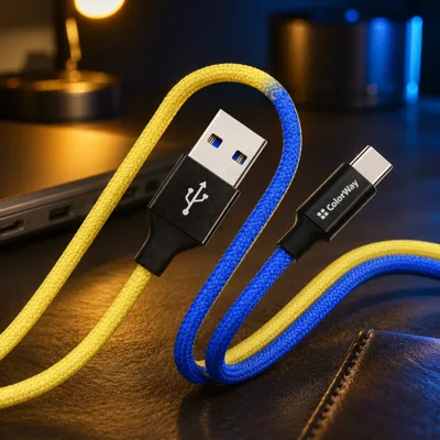Кабель Colorway USB - Type-C (national) 2.4А 1м синьо-жовтий