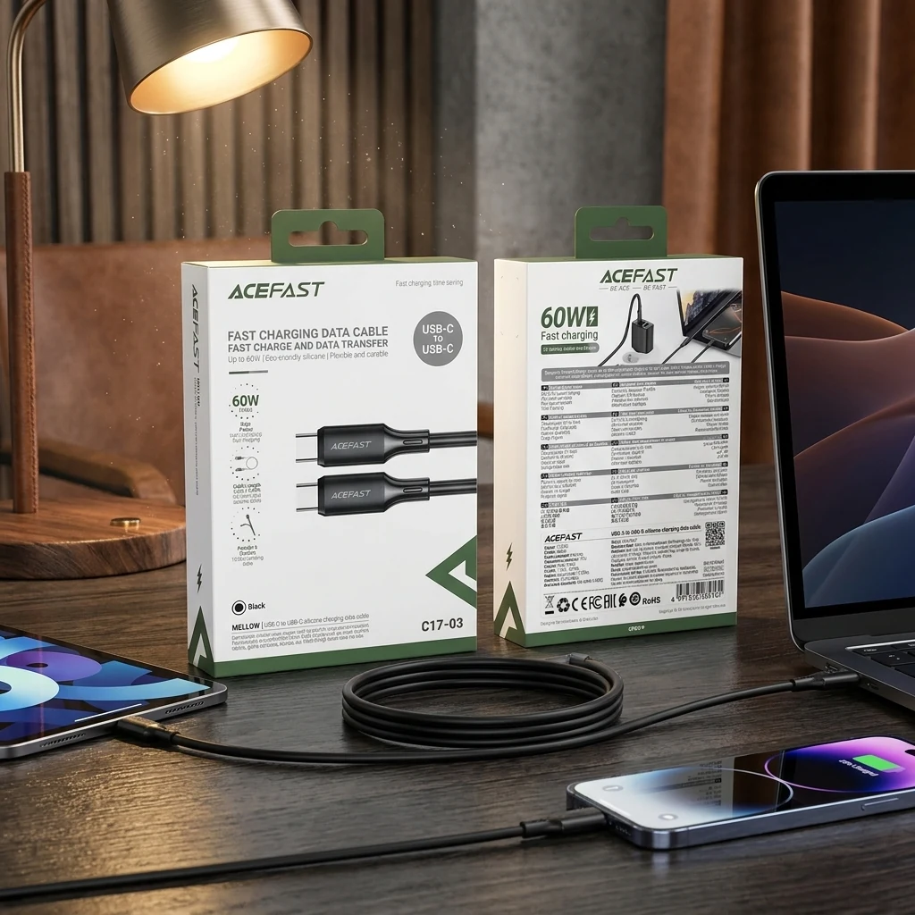 Кабель Type-C - Type-C 1.0м ACEFAST C17-03 silicone charging data cable Black