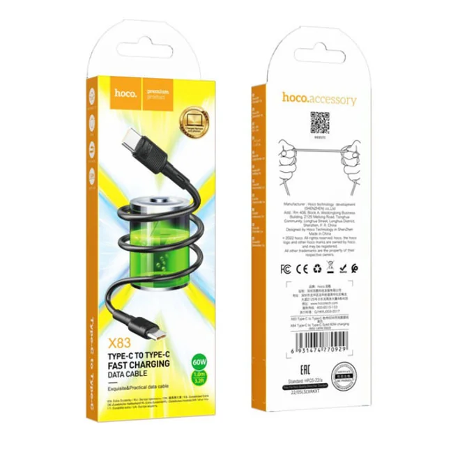 Кабель Type-C - Type-C 1.0м Hoco X83 60W/3A