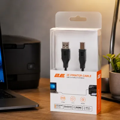 Кабель USB-A > USB-B синхронізації 2E 1.8м, чорний
