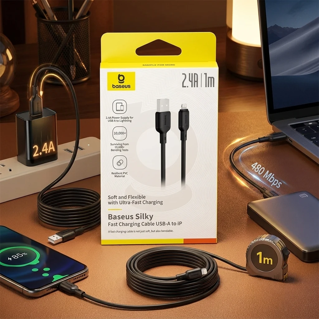 Кабель USB Lightning Baseus Silky Series Fast Charging 2.4A (1m) black