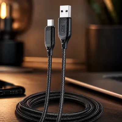 кабель XO NB235 Zebra Series Braided USB-A to Type-C - 1m (Чорний)
