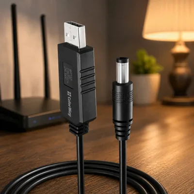 Кабель живлення USB to DC 5.5x2.5mm 12V 1.0m black ColorWay (CW-CBUD067-BK)