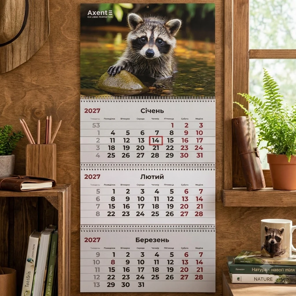 Календар настінний квартальний 297*630мм "Animals 2" Axent