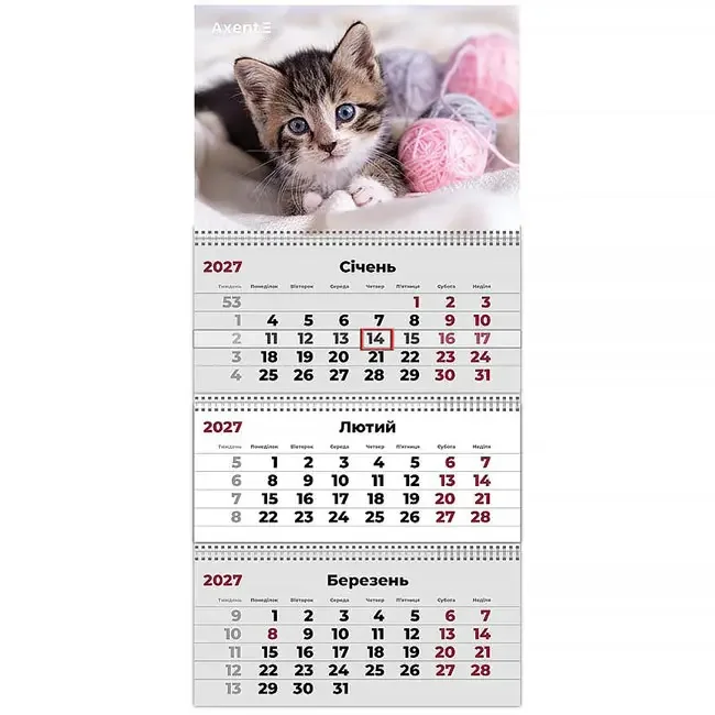 Календар настінний квартальний 297*630мм "Cats 1" Axent