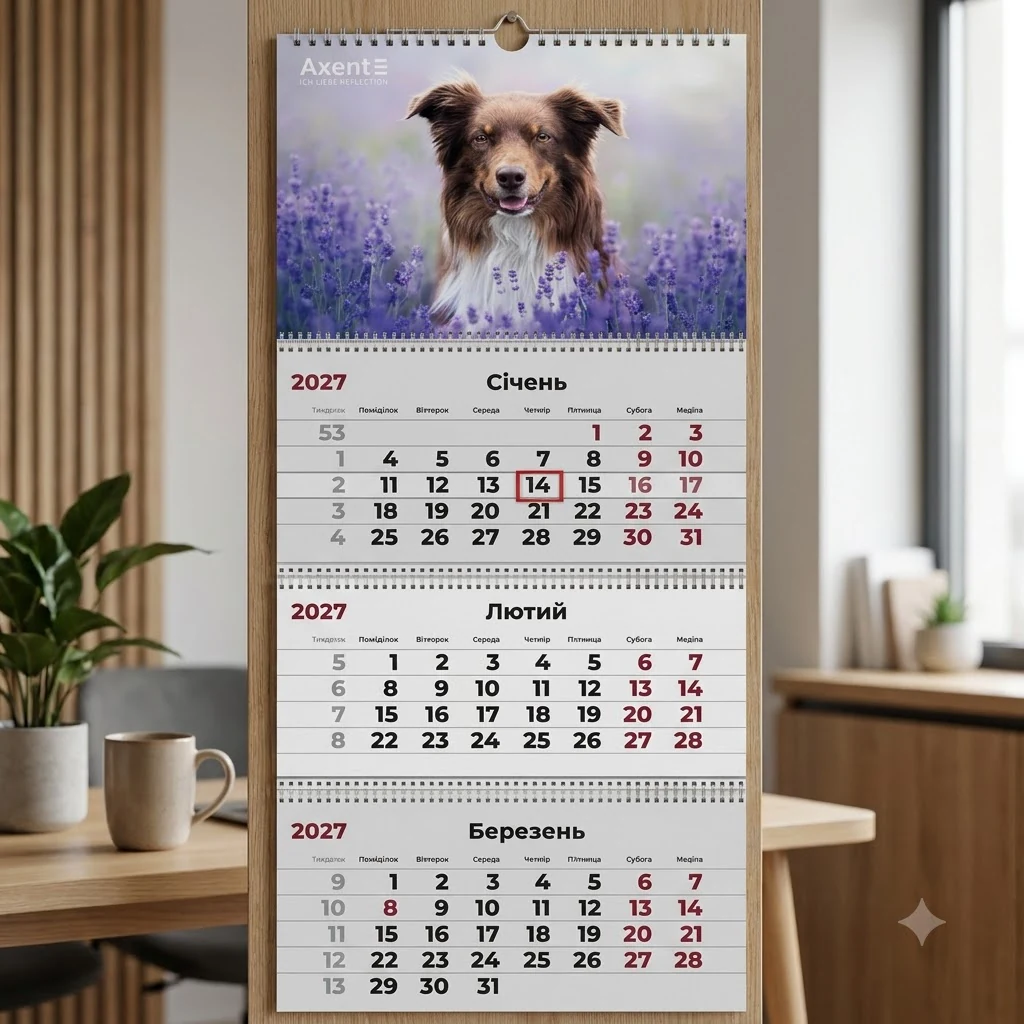 Календар настінний квартальний 297*630мм "Dogs 1" Axent