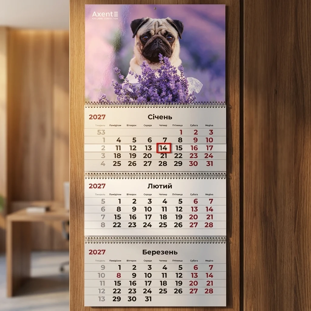 Календар настінний квартальний 297*630мм "Dogs 3" Axent