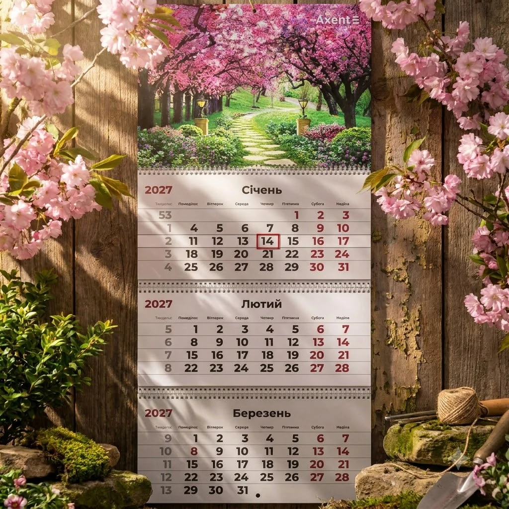 Календар настінний квартальний 297*630мм "Gardens 3" Axent